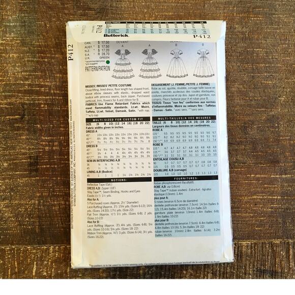 Butterick Sewing Pattern P412 Historical Antebellum Civil War Dress 12-16 UNCUT - Picture 2 of 3